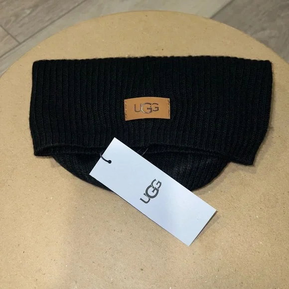 UGG Unisex Black Ribbed Aiken Beanie with Tan Logo UGG | Accessories | Aiken Beanie Ugg Hate | Poshmark main image 2